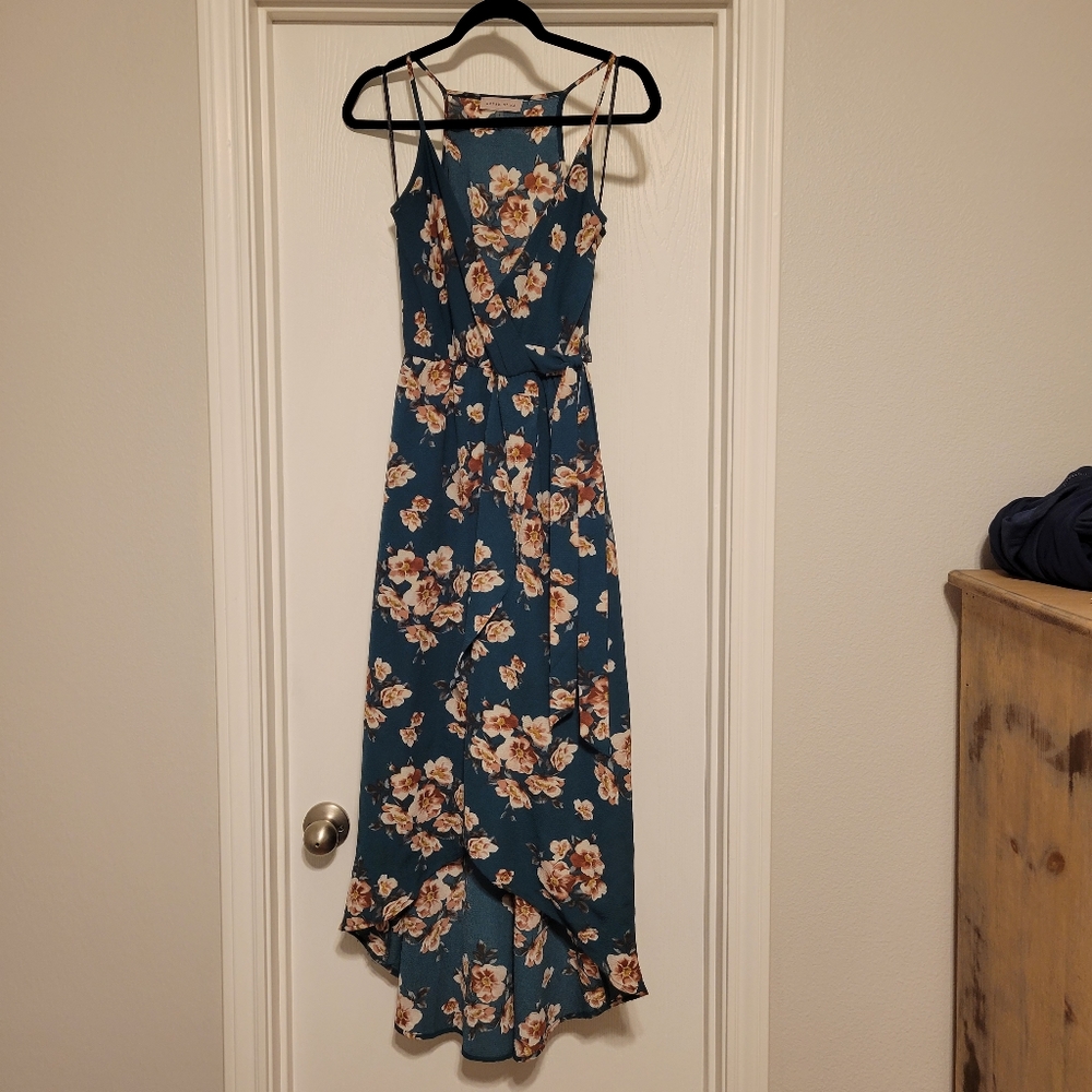 Hi-lo green floral dress